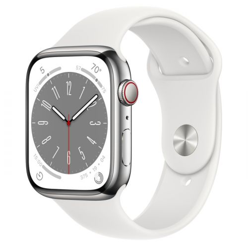 Apple Watch Series 8 45 Silver Stainless Steel Case with White Sport Band M L 30 700